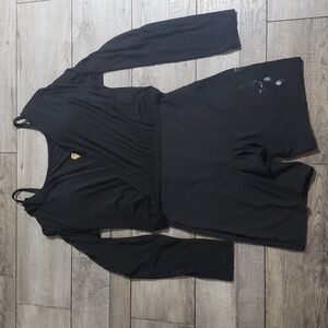 Shapellx Built-In Shapewear 2-in-1 Overlapping V-Neck Top Long Sleeve, Sz L